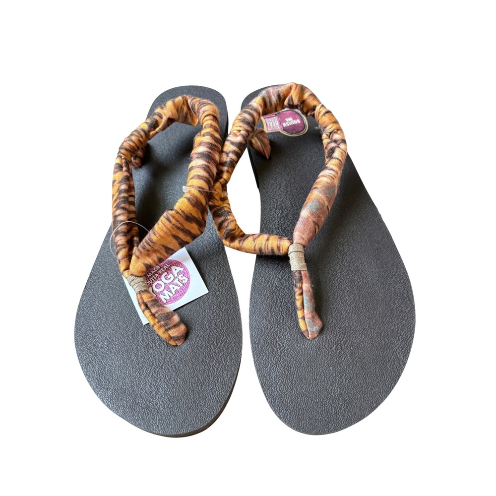 Sanuk Yoga Sling 2 Tiger Print Sandals Womens 11 Orange Black Yoga Mat Footbed